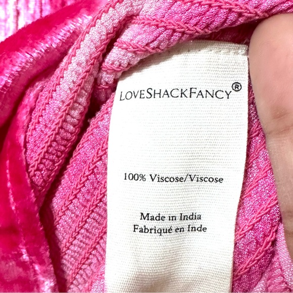 Like New LoveShackFancy Pink Puff Sleeves Ruffle Boho Evan Velvet Dress Size XS - Picture 6 of 10
